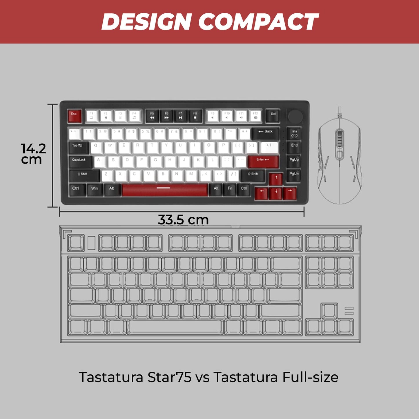 Tastatura Mecanica Gaming Timebox, Red Switch, 75%, Lumini LED, 83 taste, Negru