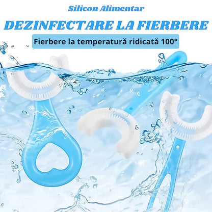 Pachet periute de dinti in forma de U pentru copii, design pentru curatarea dintilor la 360°, varsta intre 2-6 ani, albastru