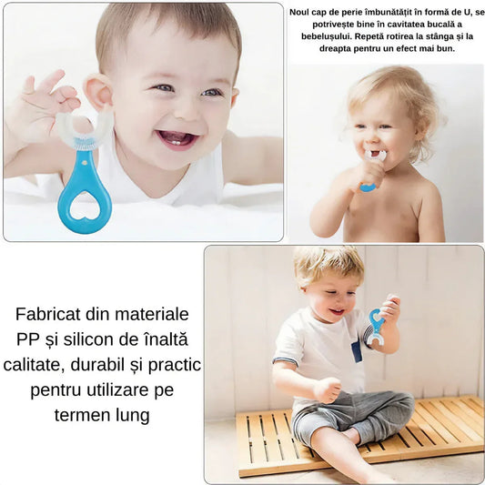 Set 10 periute de dinti Naimeed D4376-Blue-Inima, in forma de U pentru copii, design pentru curatarea dintilor la 360°, Albastru