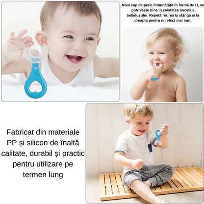 Pachet periute de dinti in forma de U pentru copii, design pentru curatarea dintilor la 360°, varsta intre 2-6 ani, albastru