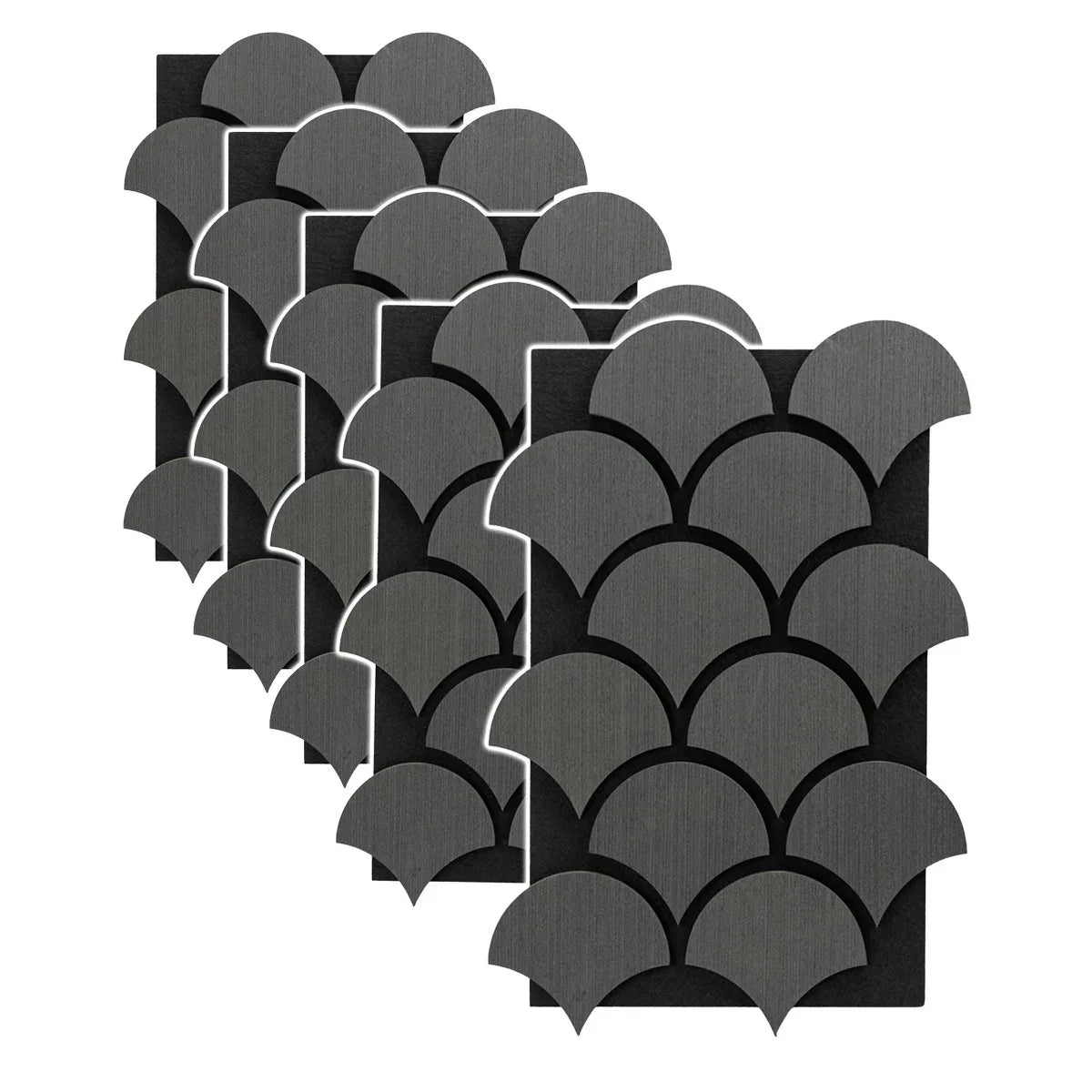 Set 5 Panouri riflaje acustice decorative, HDF si pasla, Naimeed D6762, 60x40x1.8cm, Gri