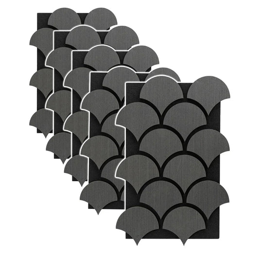 Set 5 Panouri riflaje acustice decorative, HDF si pasla, Naimeed D6762, 60x40x1.8cm, Gri