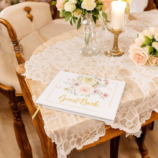 Album pentru invitați model floral - Alb