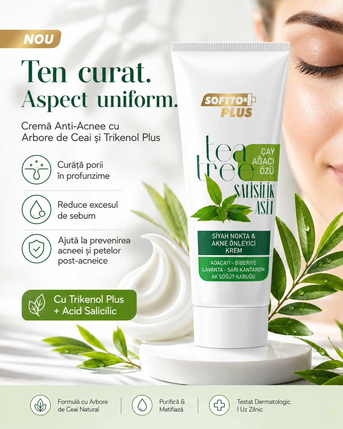 Cremă Anti-Acnee Cu Arbore De Ceai și Trikenol Plus