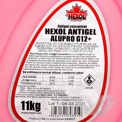 Antigel rosu G12 concentrat Hexol, -70°C 11KG