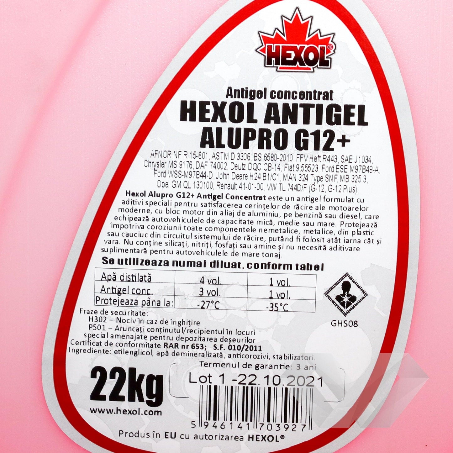 Antigel rosu G12 concentrat Hexol, -70°C 11KG