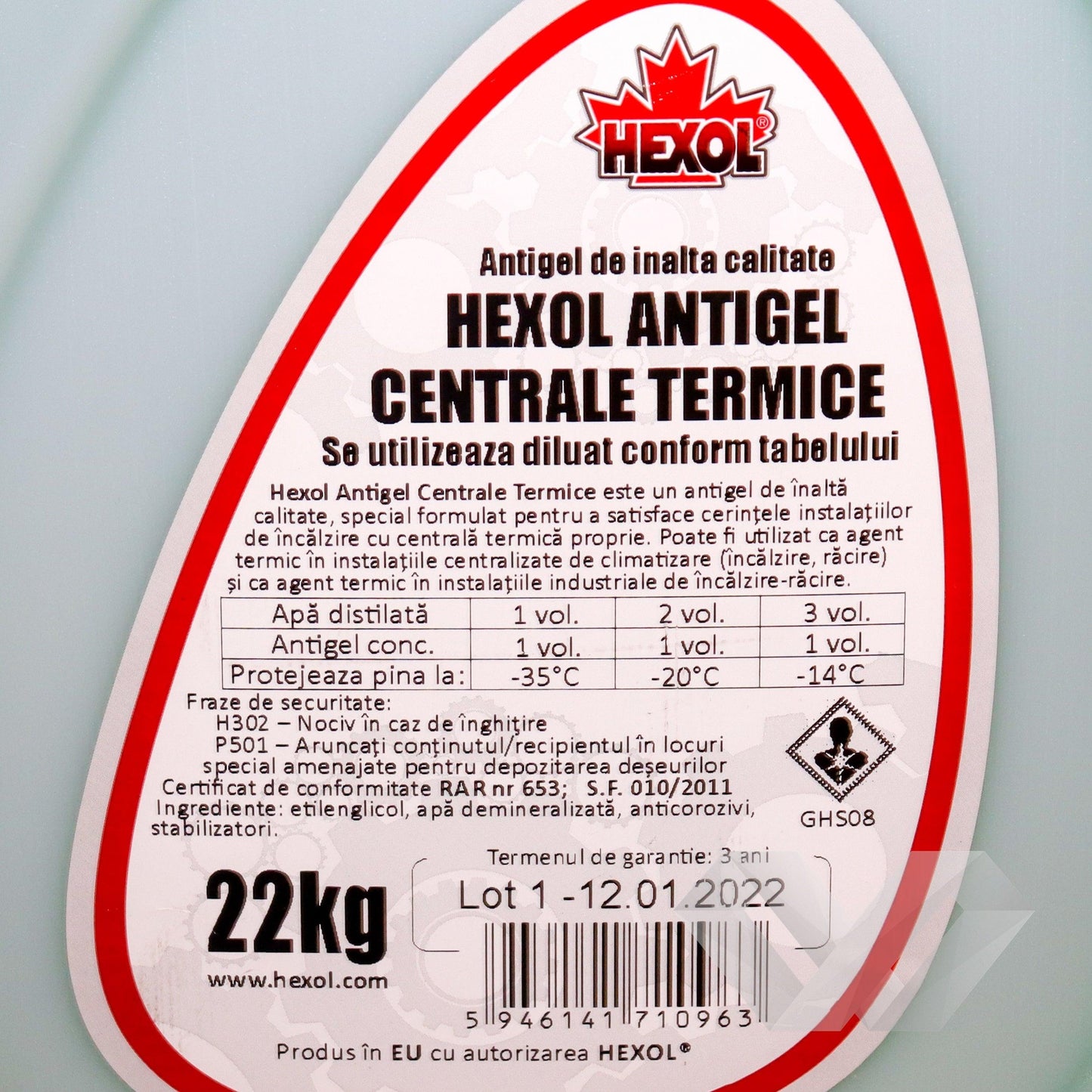 Antigel verde G11 centrale termice concentrat Hexol, -70°C, 22KG
