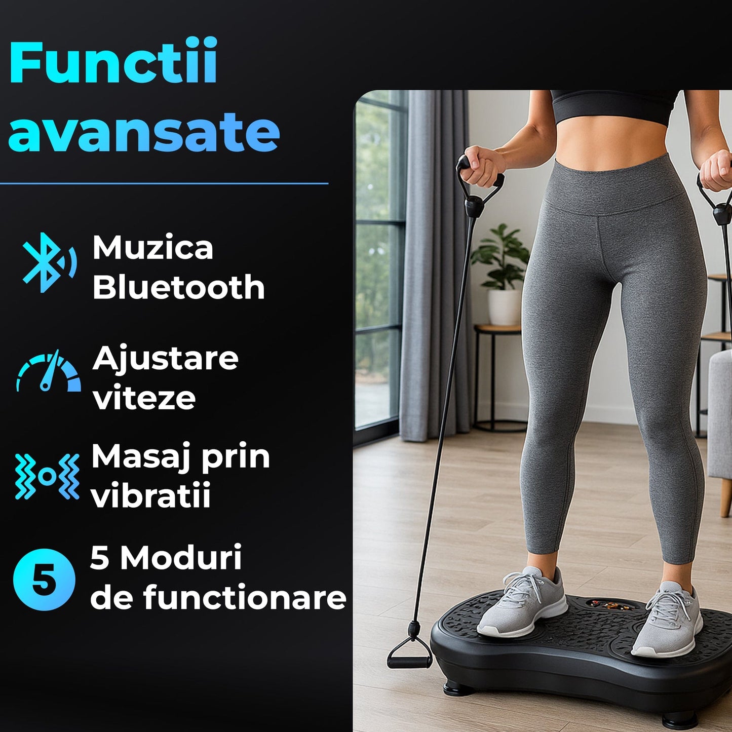 Aparat vibromasaj fitness cu masaj magnetic pentru picioare, Negru