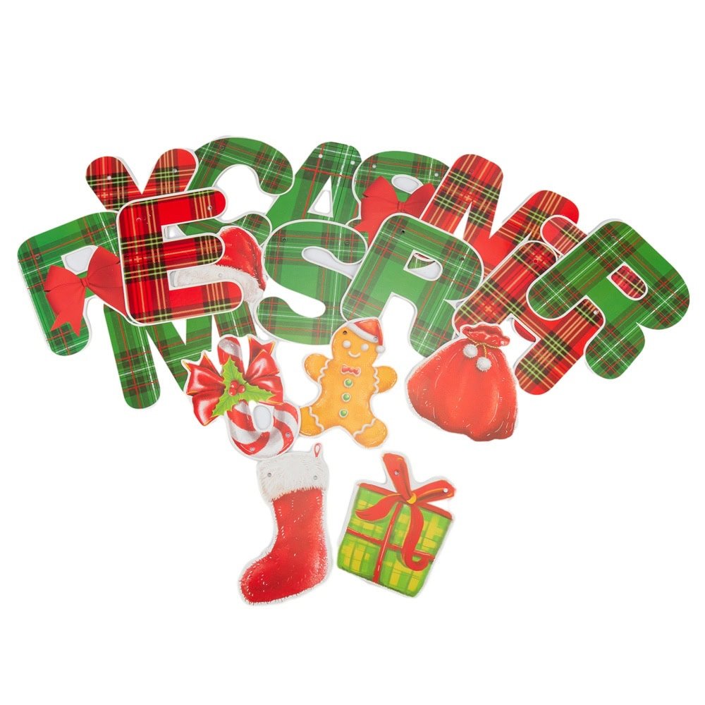 Banner Crăciun cu mesaj Merry Christmas - model 2 roșu și verde