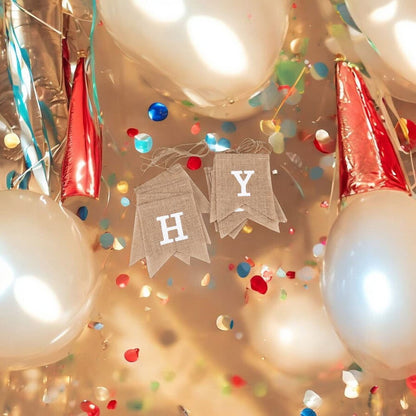 Banner iută Happy Birthday cu sfoară - kraft
