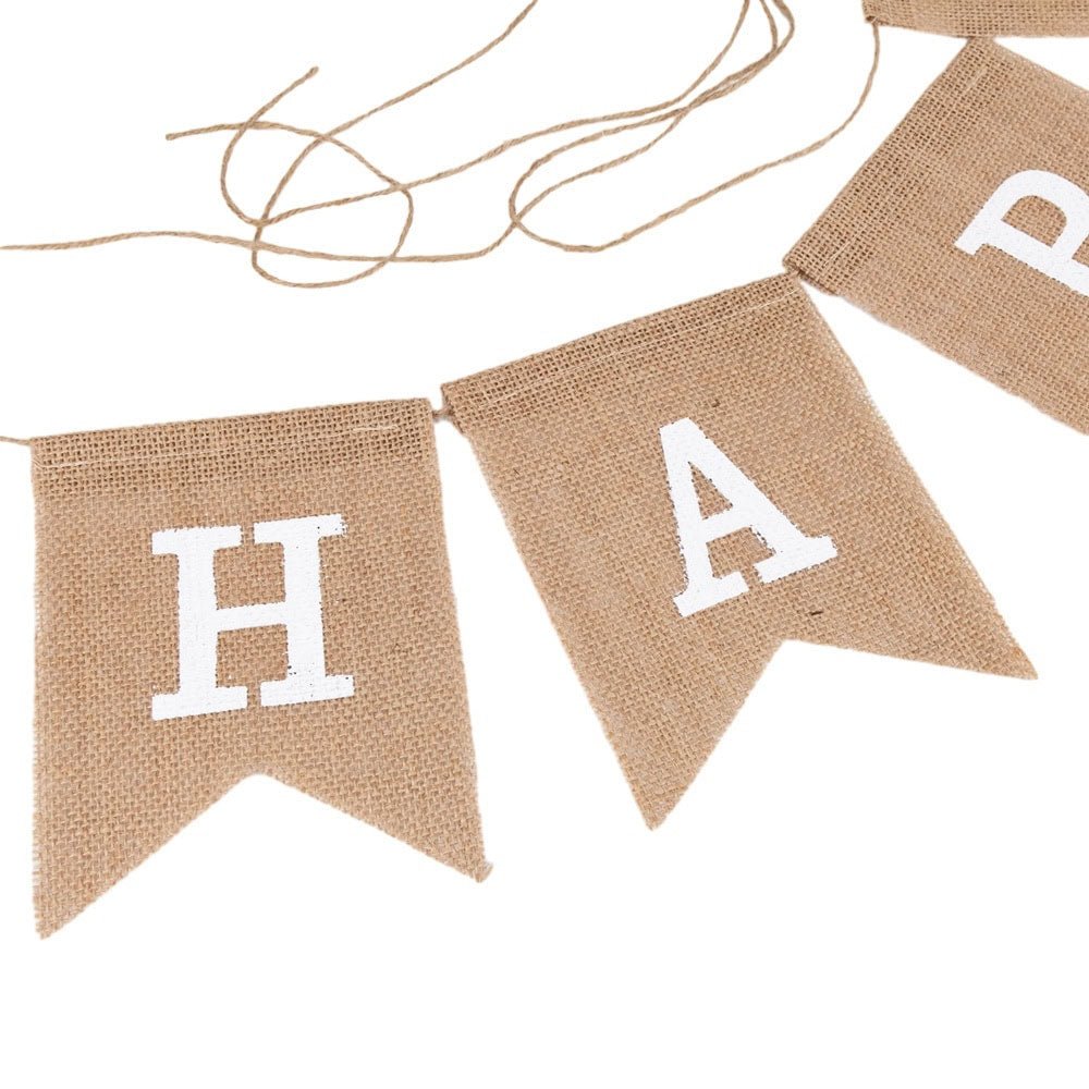 Banner iută Happy Birthday cu sfoară - kraft