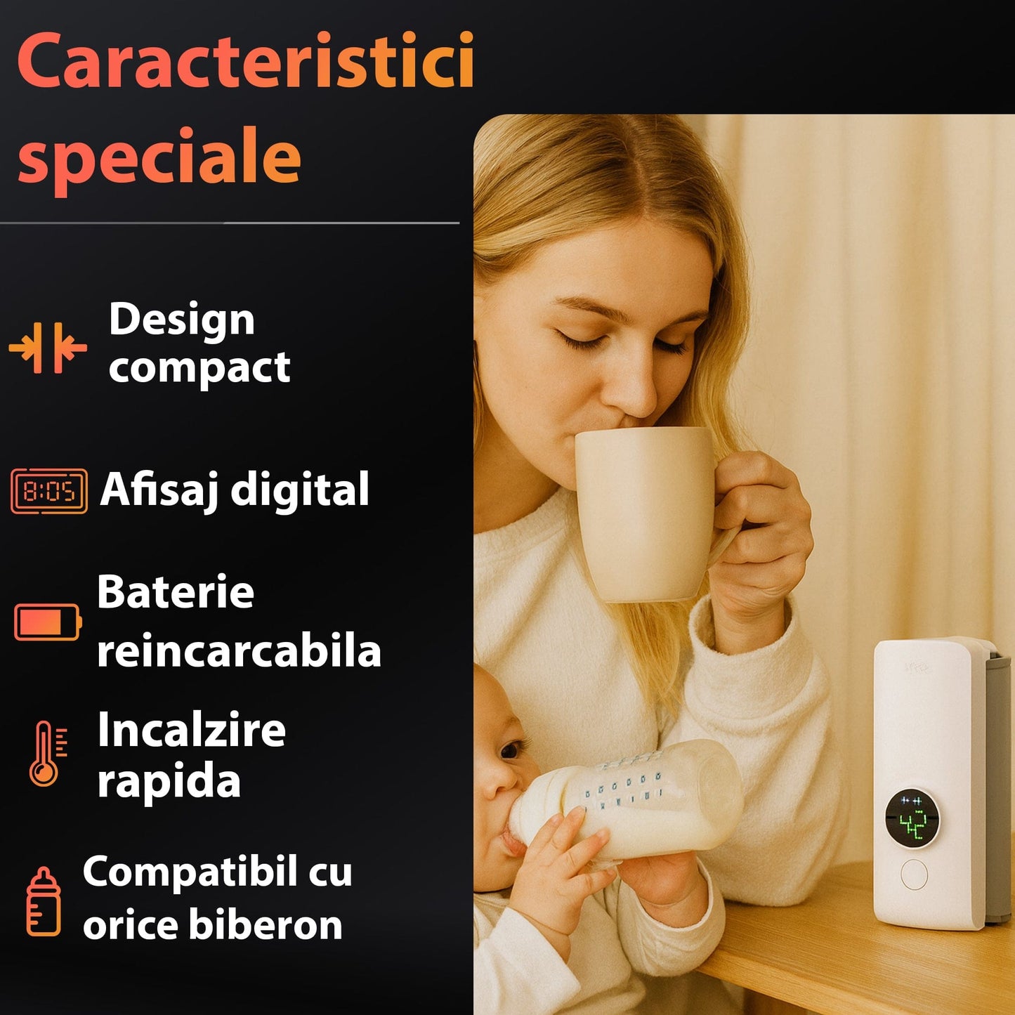 Incalzitor Portabil Timebox, Incalzire Rapida fara Apa, Afisaj Digital, Alb