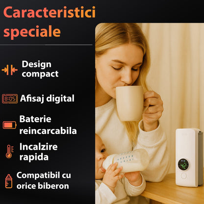 Incalzitor Portabil Timebox, Incalzire Rapida fara Apa, Afisaj Digital, Alb