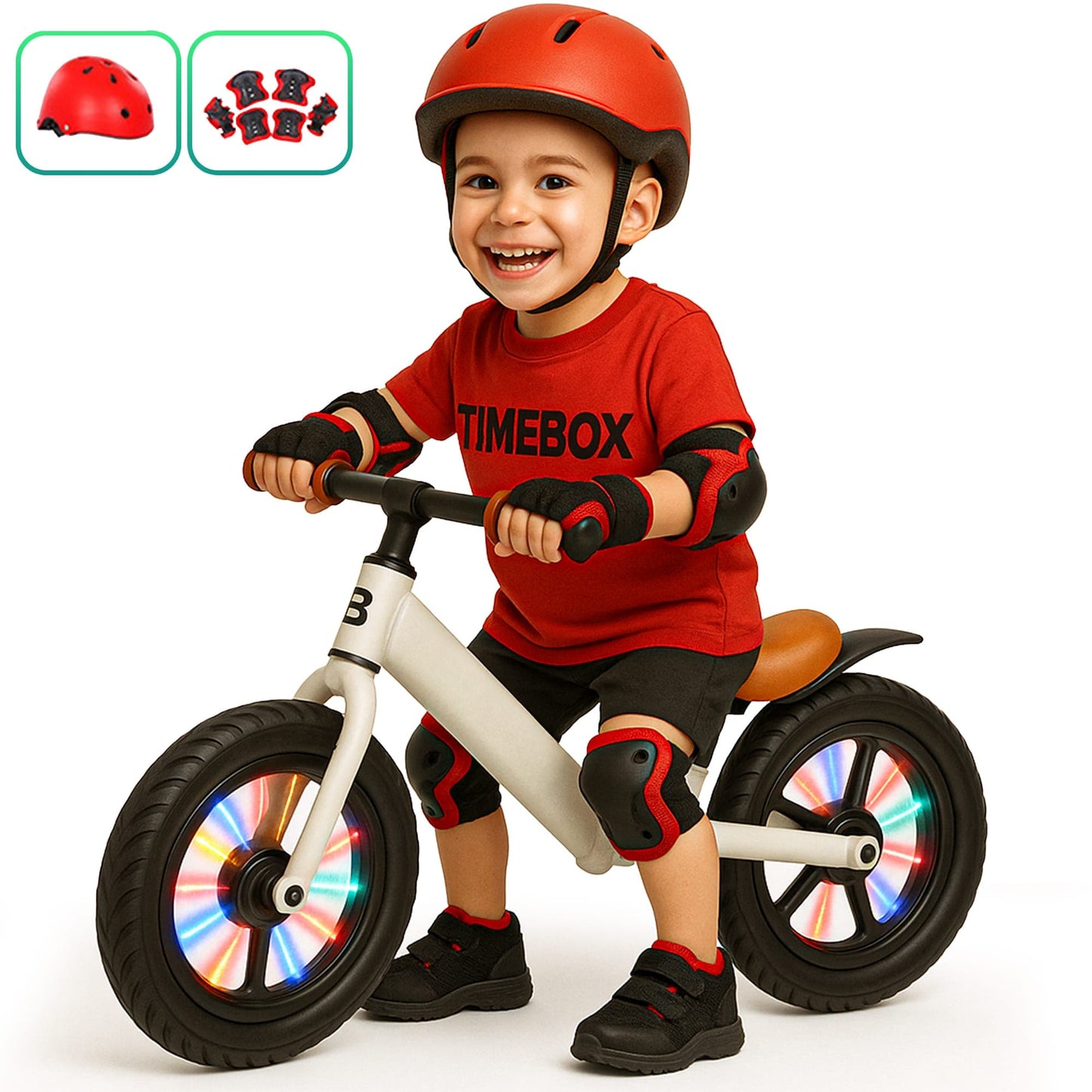 Bicicleta de echilibru Timebox, Fara pedale, LED, Sa reglabila, Alb