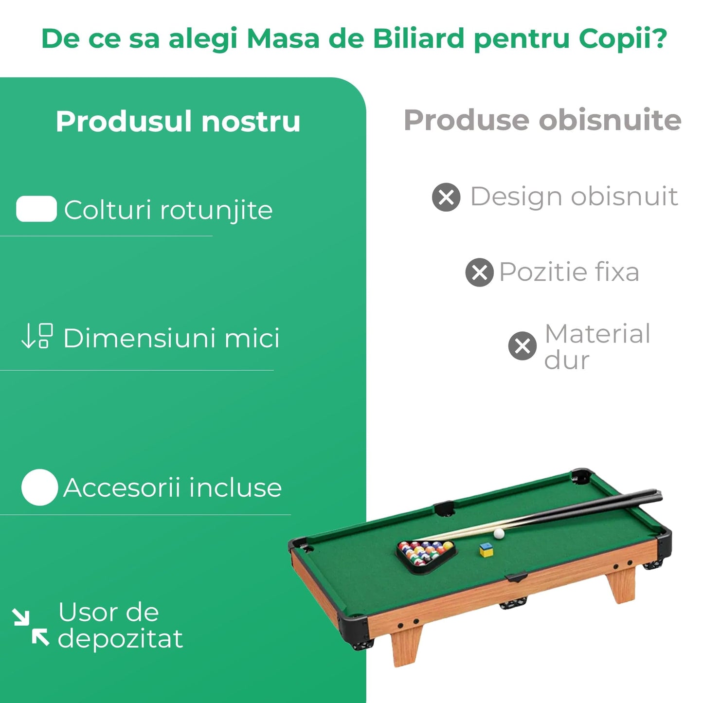 Masa de Biliard Mini Timebox, Bile, Triunghi, Creta), Maro