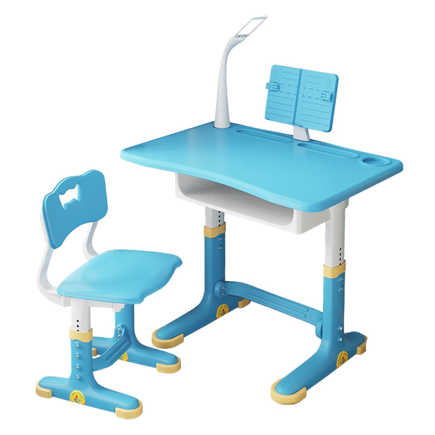 Set birou + scaun copii reglabil, 70cm, Inaltime ajustabila, Lampa LED, Albastru