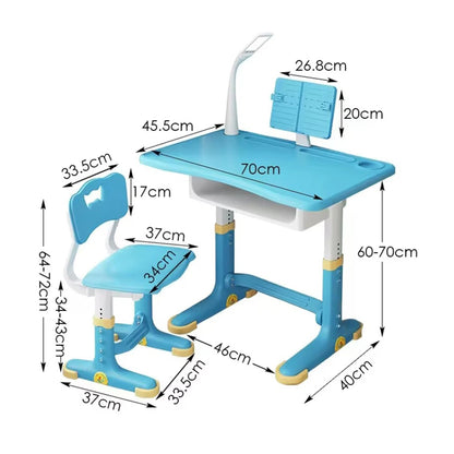Set birou + scaun copii reglabil, 70cm, Inaltime ajustabila, Lampa LED, Albastru