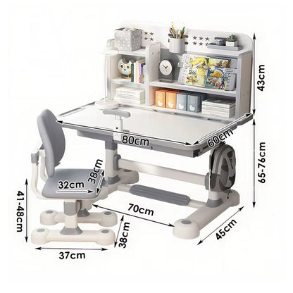 Birou Reglabil Copii cu Scaun Ergonomic Timebox, 45°, Suprafata Lavabila, Gri