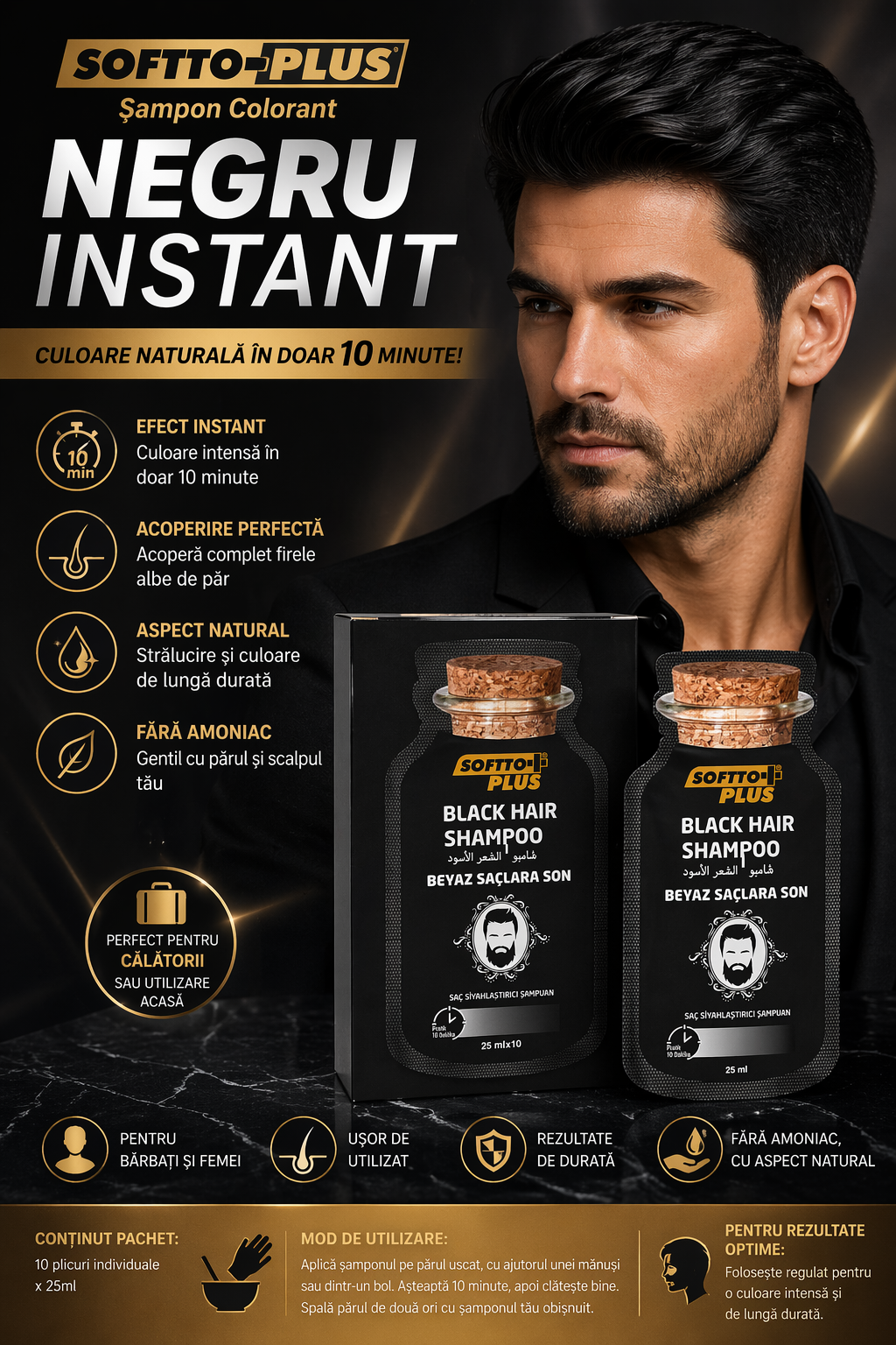 Șampon Colorant Negru Instant - 10x25ml