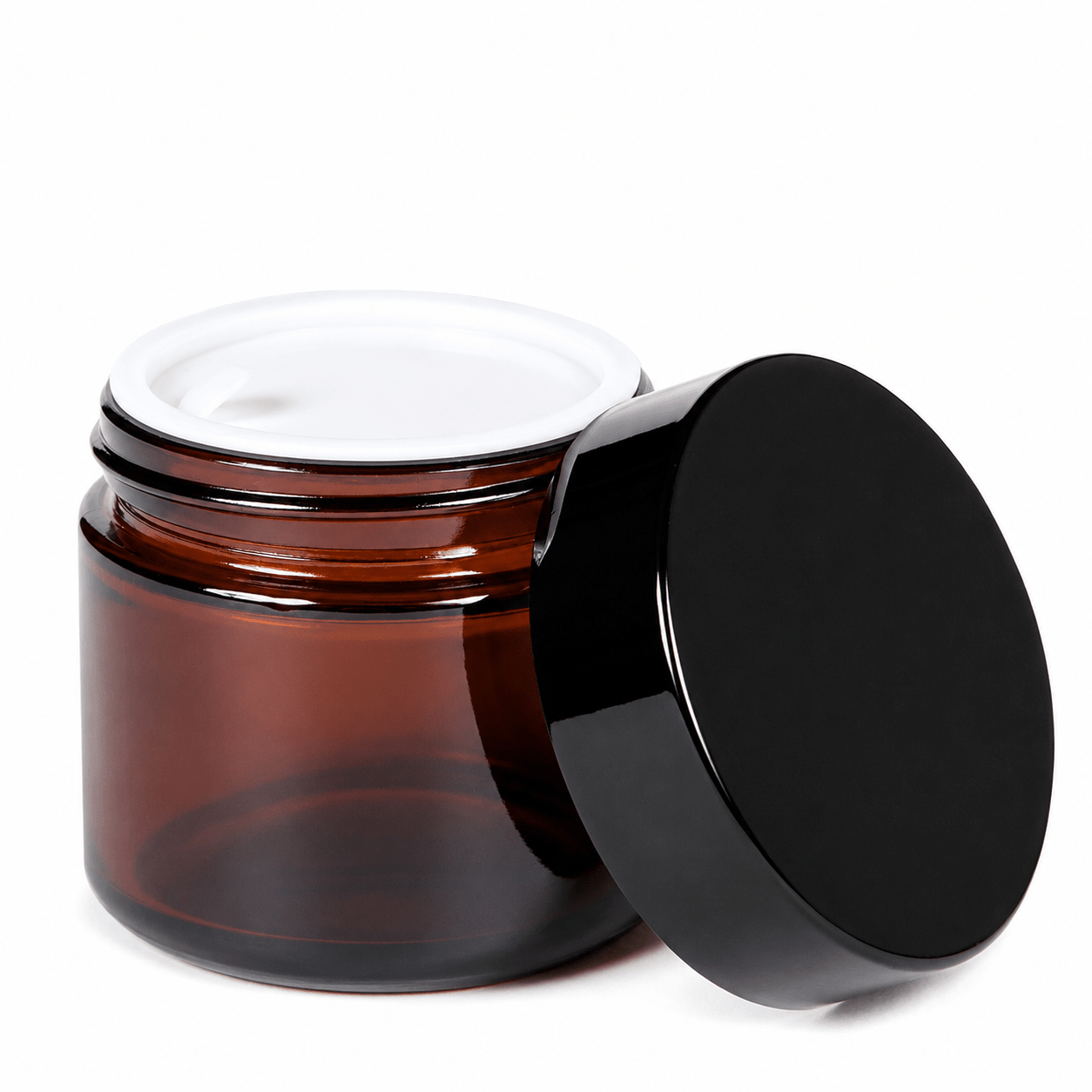 Borcan rotund ambră cu capac negru 30ml