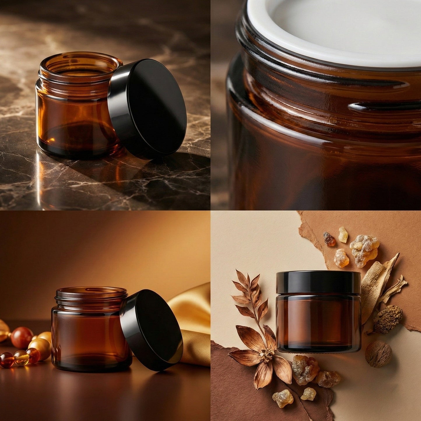 Borcan rotund ambră cu capac negru 40ml