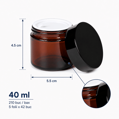 Borcan rotund ambră cu capac negru 40ml