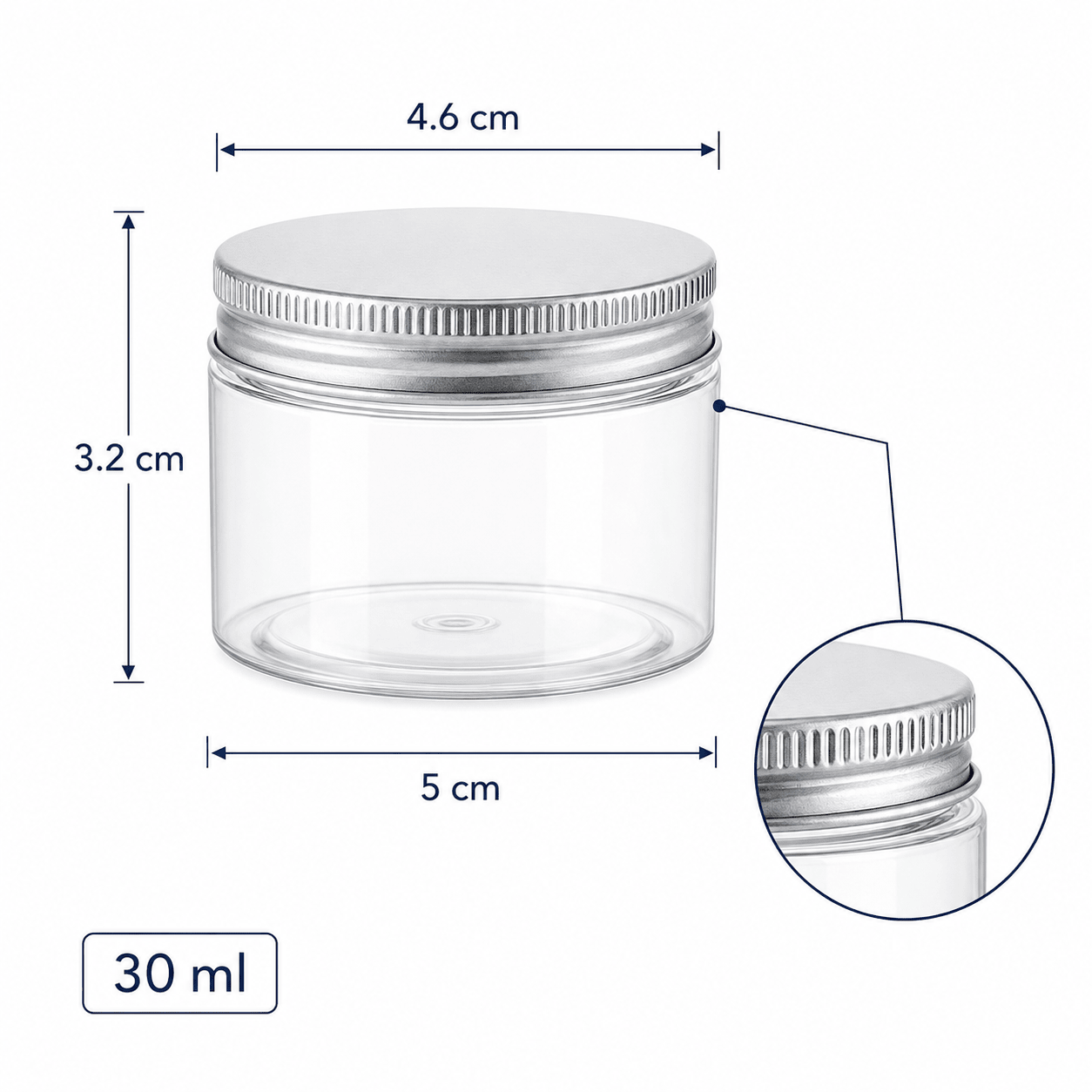 Borcan rotund transparent cu capac aluminiu