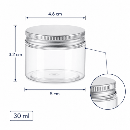 Borcan rotund transparent cu capac aluminiu