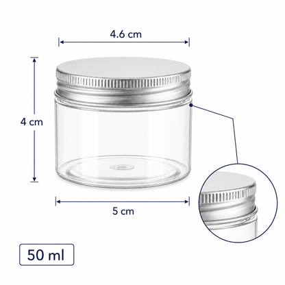 Borcan rotund transparent cu capac aluminiu