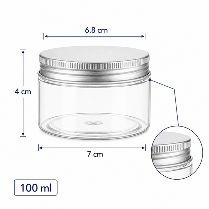 Borcan rotund transparent cu capac aluminiu