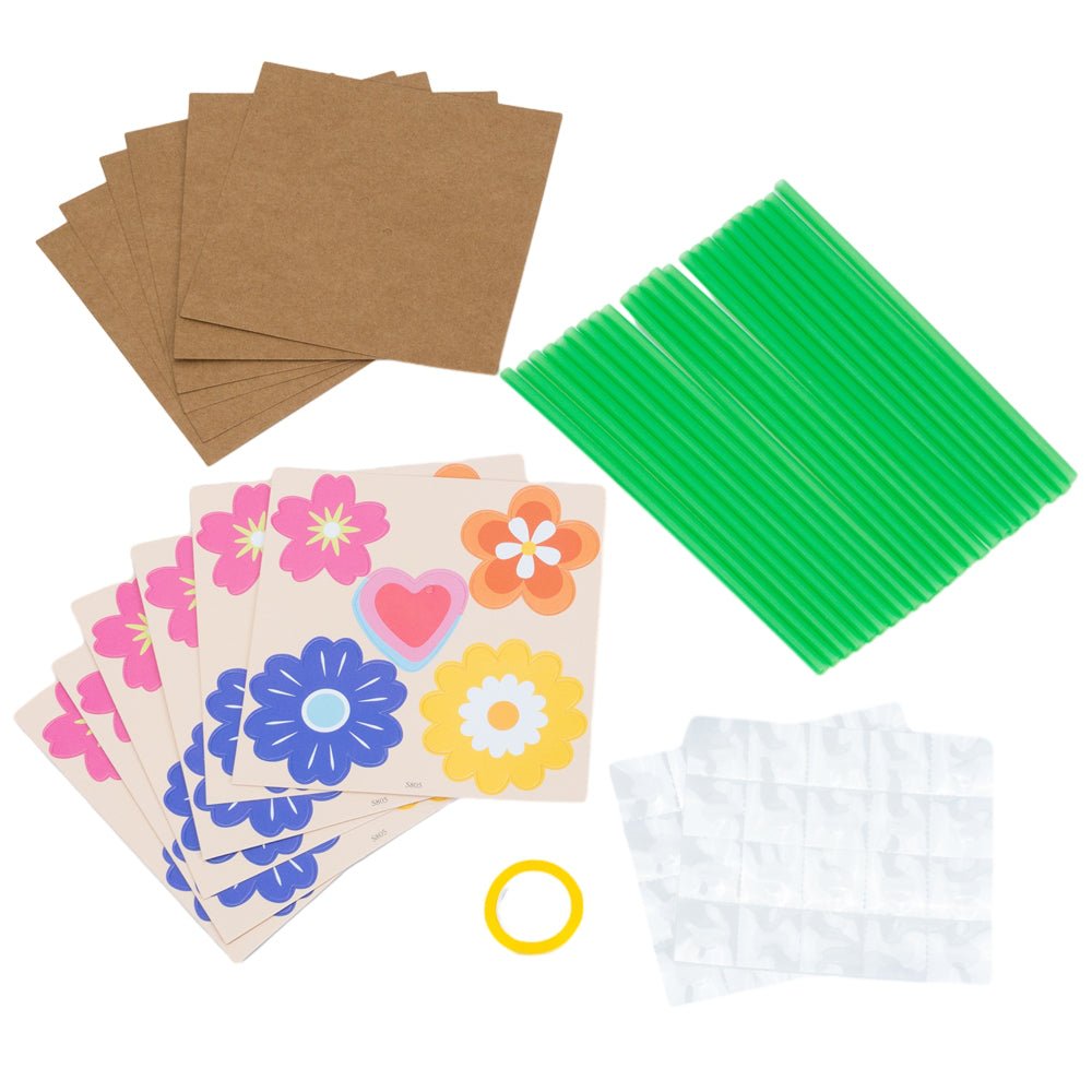Buchet de flori din hârtie kraft cu stickere colorate (set 6 buc)