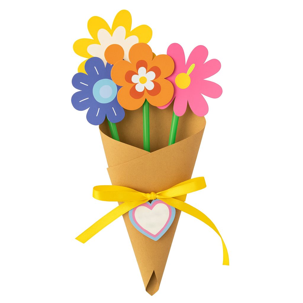 Buchet de flori din hârtie kraft cu stickere colorate (set 6 buc)
