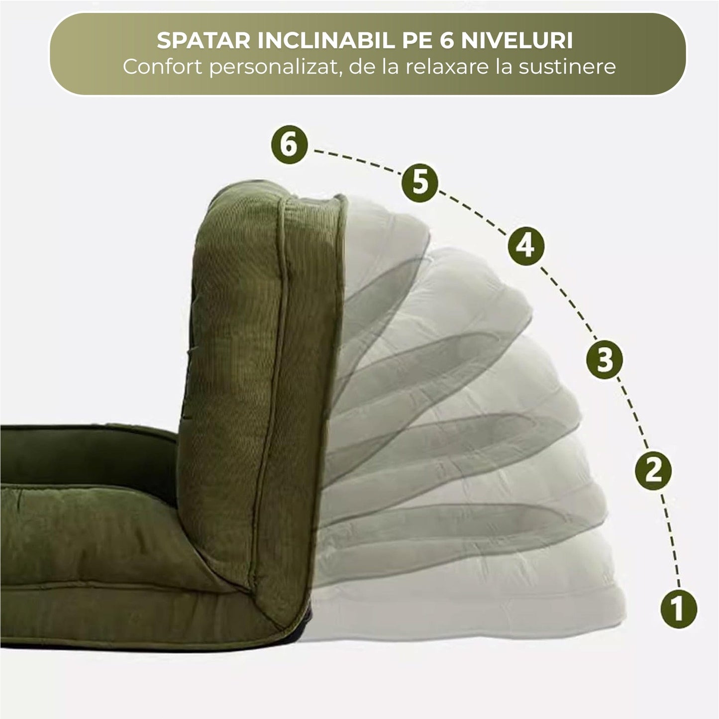 Canapea pliabila de podea 178 cm, Pliabil, Perna moale, Husa, Versatil, Verde