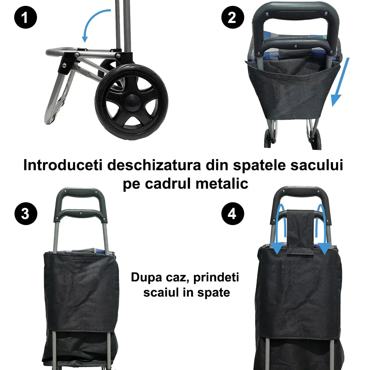 Carucior de piata pliabil, Naimeed D4941, 2 roti, 37 L, Negru