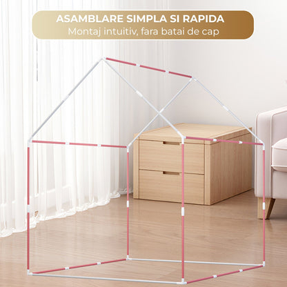 Casuta de Joaca pentru Copii, Cort Pliabil Tip Casa, Asamblare Rapida, Bej
