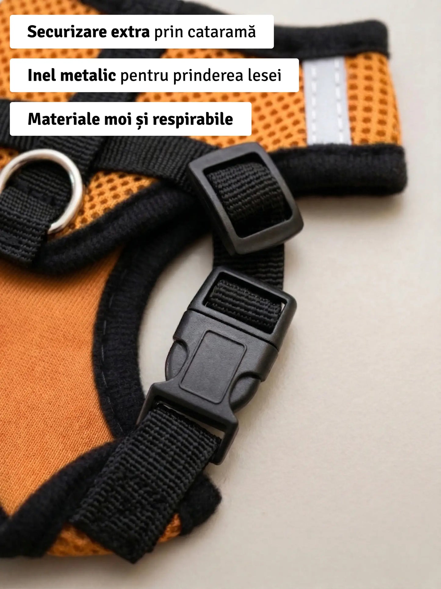 Set ham mesh respirabil pentru căței + lesă 1.5m, ajustare rapidă, galben