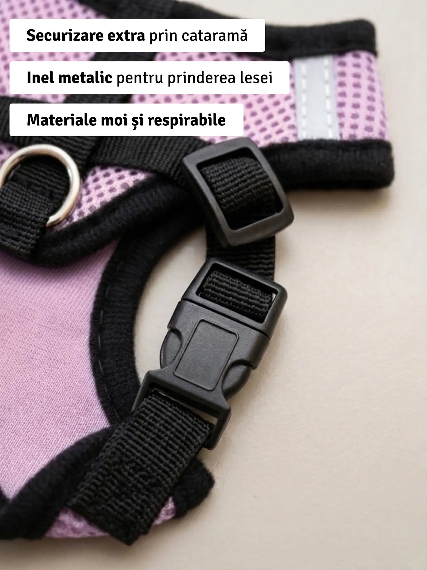 Set ham mesh respirabil pentru căței + lesă 1.5m, ajustare rapidă, mov