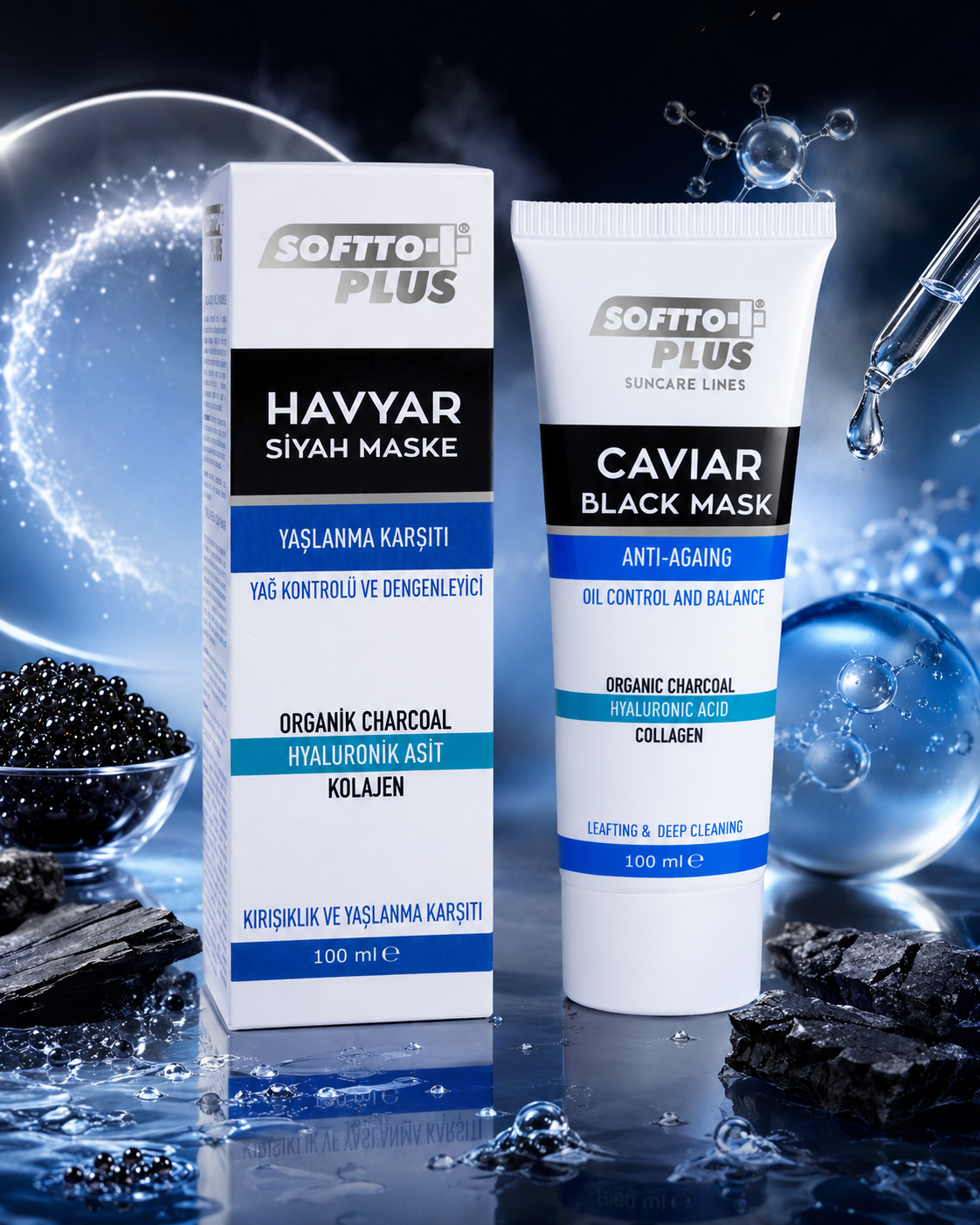 Mască Neagră Cu Caviar Anti-Îmbătrânire, Control Al Sebumului Și Echilibrare – 100 ml