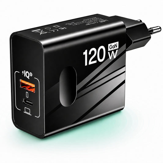 Incarcator Retea Timebox, 2 Porturi, 120W, 1 x Type-C, 1 x USB , C 3, Negru