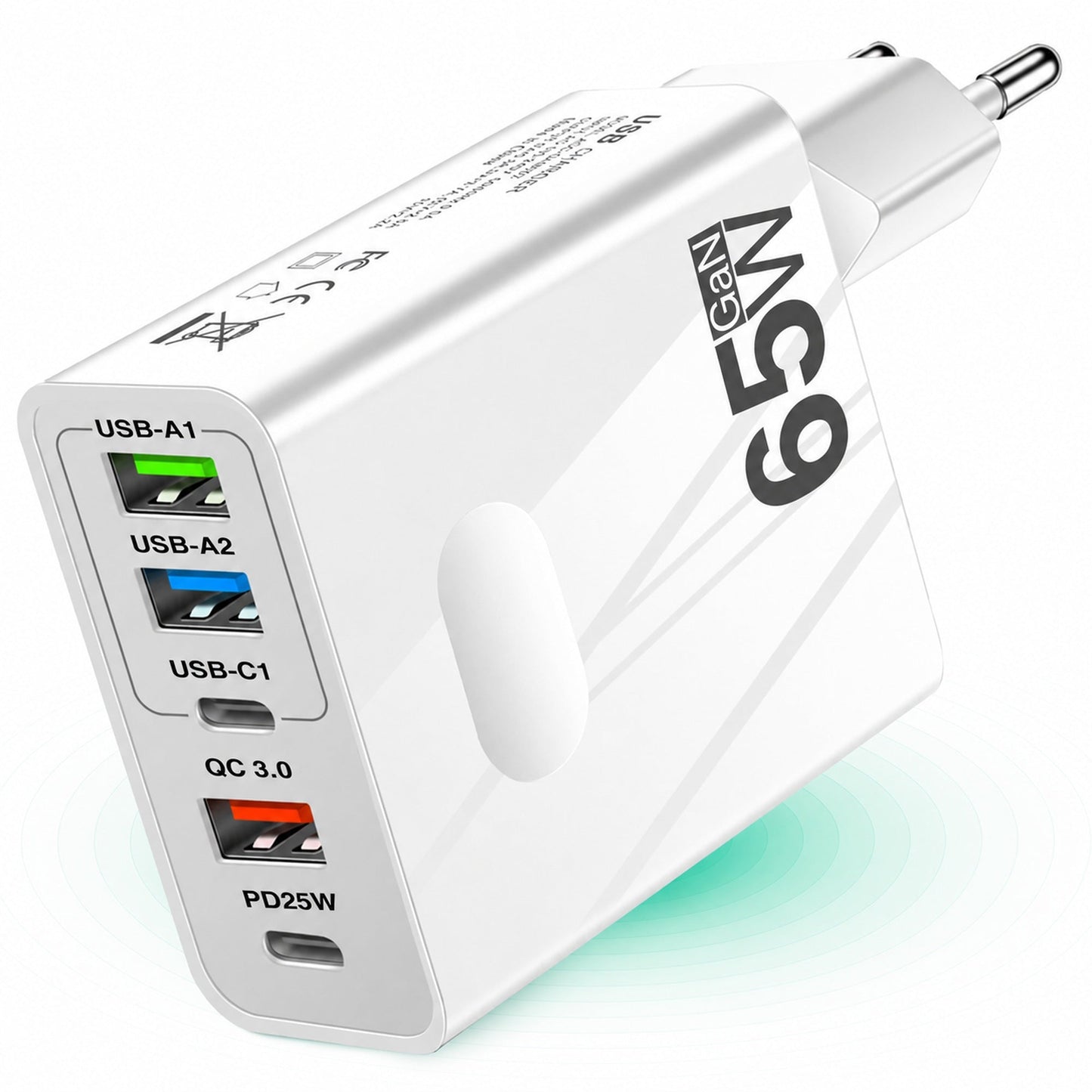 Incarcator Retea Timebox, 5 Porturi, 65W, 3 x USB, 2 x Type-C, QC 3, Alb