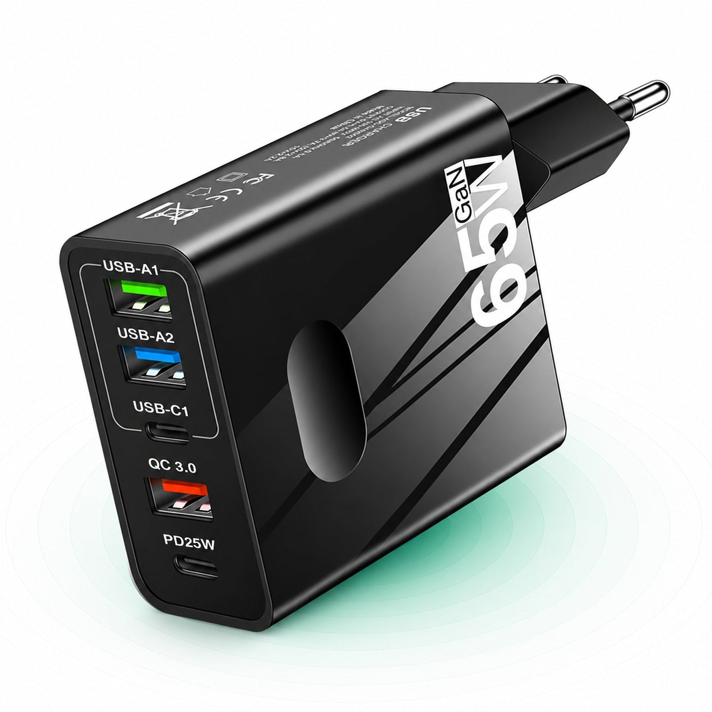 Incarcator Retea Timebox, 5 Porturi, 65W, 3 x USB, 2 x Type-C, QC 3, Negru