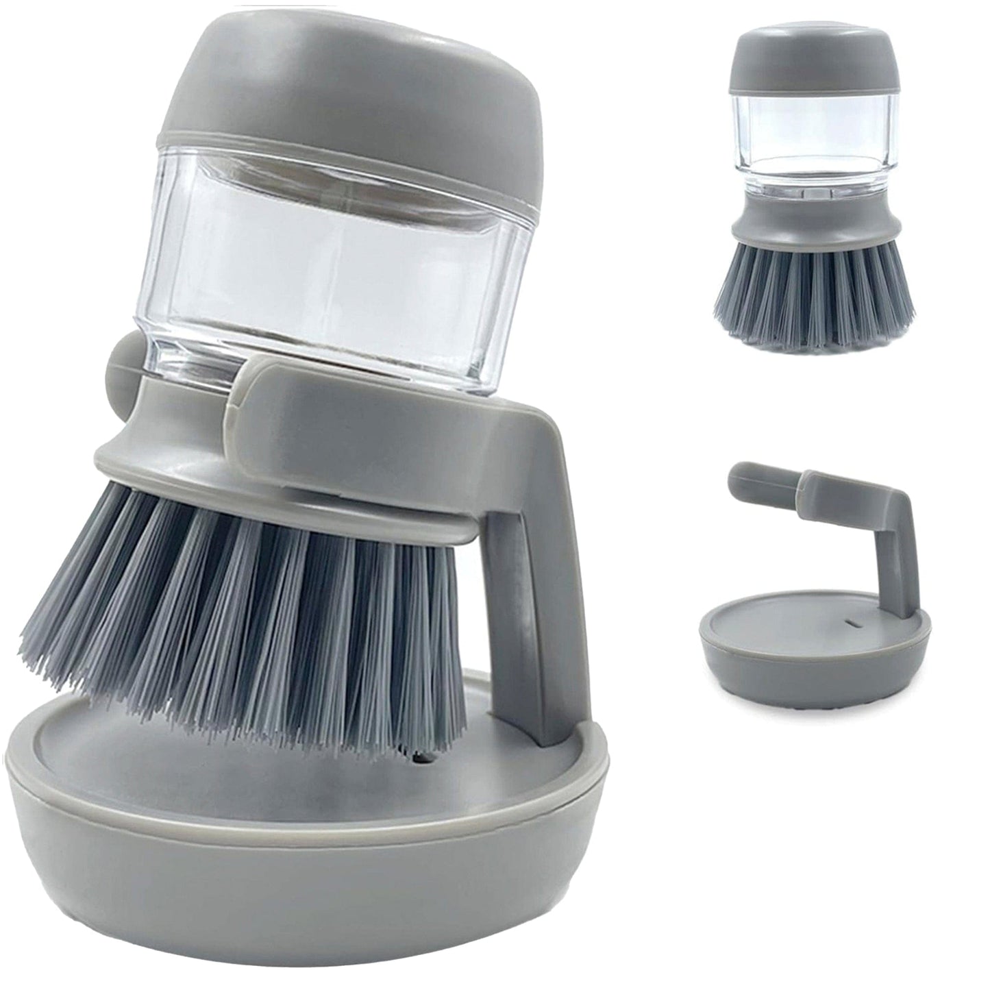 Dispenser Detergent cu Perie si Suport de Scurgere, Dozare Automata, Gri