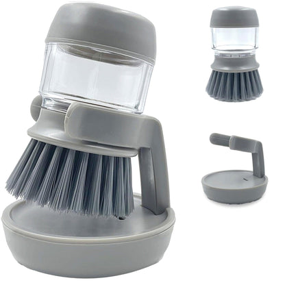 Dispenser Detergent cu Perie si Suport de Scurgere, Dozare Automata, Gri