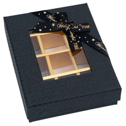 Cutie cadou din hârtie cu 12 compartimente, fereastră și panglică - negru (set 2 buc) - 16x12x4cm