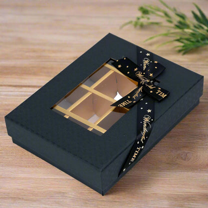 Cutie cadou din hârtie cu 12 compartimente, fereastră și panglică - negru (set 2 buc) - 16x12x4cm