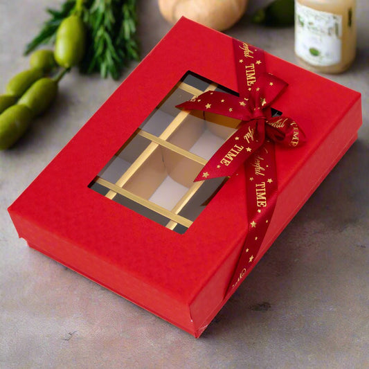Cutie cadou din hârtie cu 12 compartimente, fereastră și panglică - roșu (set 2 buc) - 16x12x4cm