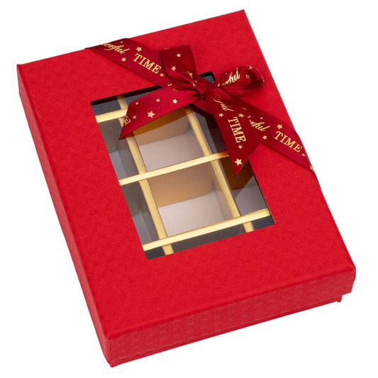 Cutie cadou din hârtie cu 12 compartimente, fereastră și panglică - roșu (set 2 buc) - 16x12x4cm