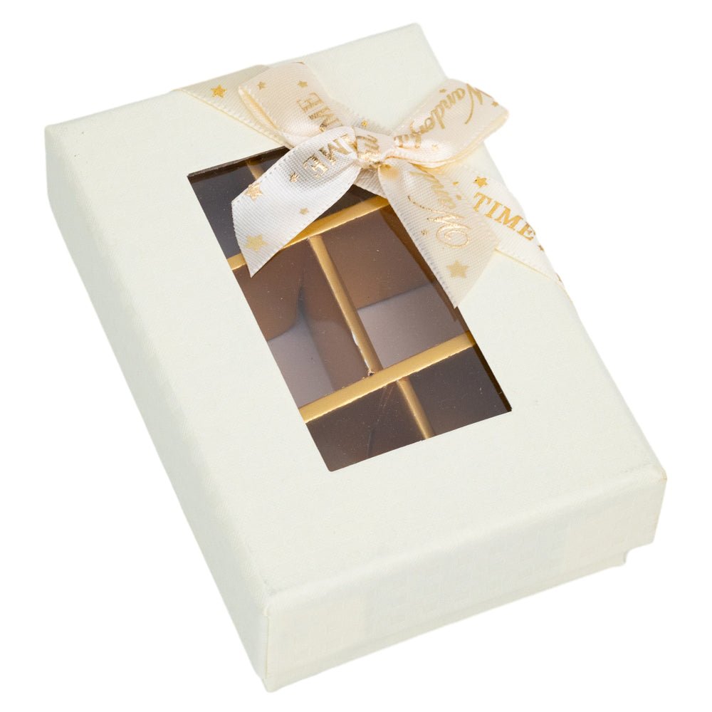 Cutie cadou din hârtie cu 6 compartimente, fereastră și panglică - alb (set 6 buc) - 9x6x4cm