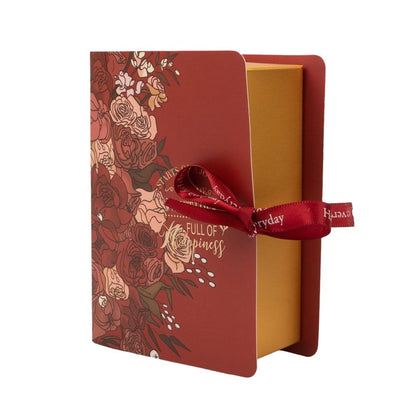 Cutie carte cu fundă satinată și design floral - roșu (set 50 buc)