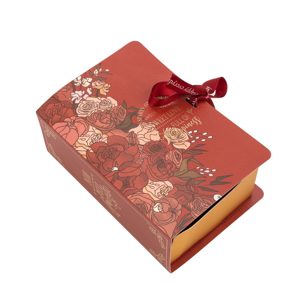 Cutie carte cu fundă satinată și design floral - roșu (set 50 buc)